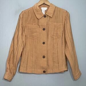 Coldwater Creek Jacket Size 8 Petite Camel Crinkle Lagenlook Artsy Boho Cowgirl